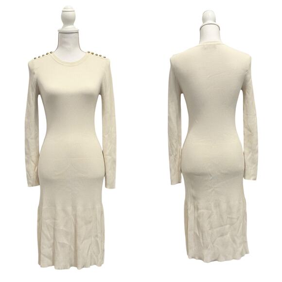 Tory Burch Cream Ribbed Knit Long-Sleeve Dress Quiet Luxury Old Money Preppy - Picture 1 of 12